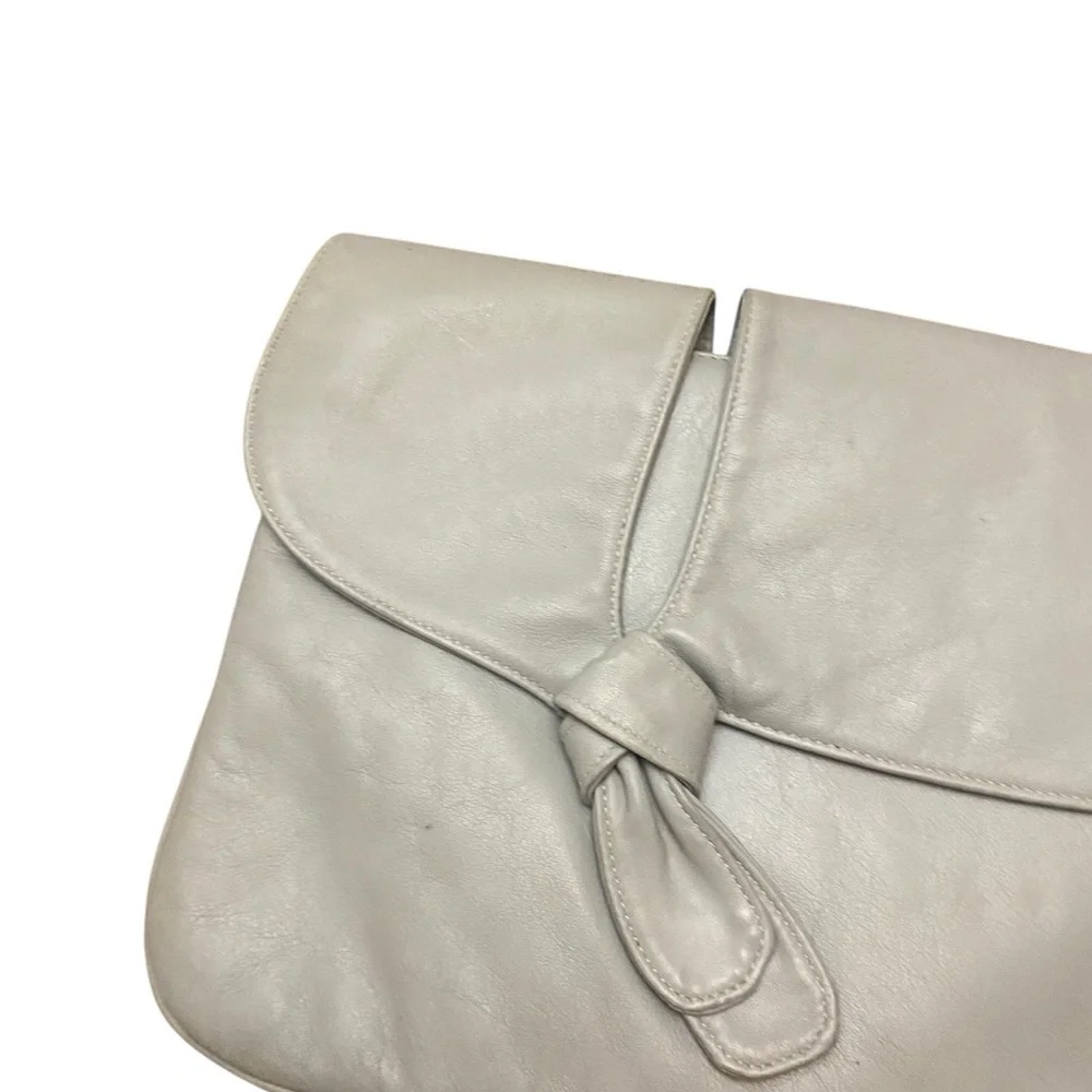 Evan Picone Womens Vintage Grey Leather Clutch Purse Bag Eveningwear 80s Retro